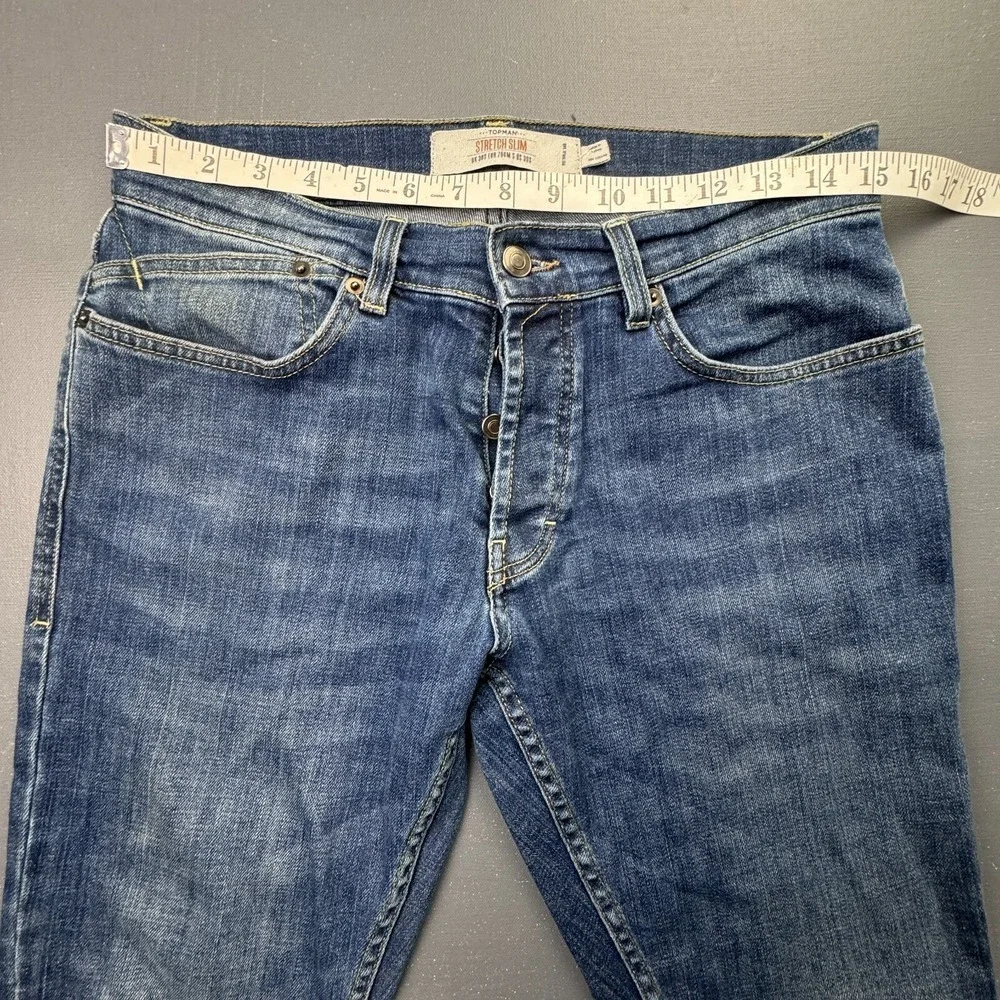 Topman Men's 33x32 Blue Slim Jeans Stretch Denim Button Fly Cotton Blend Casual